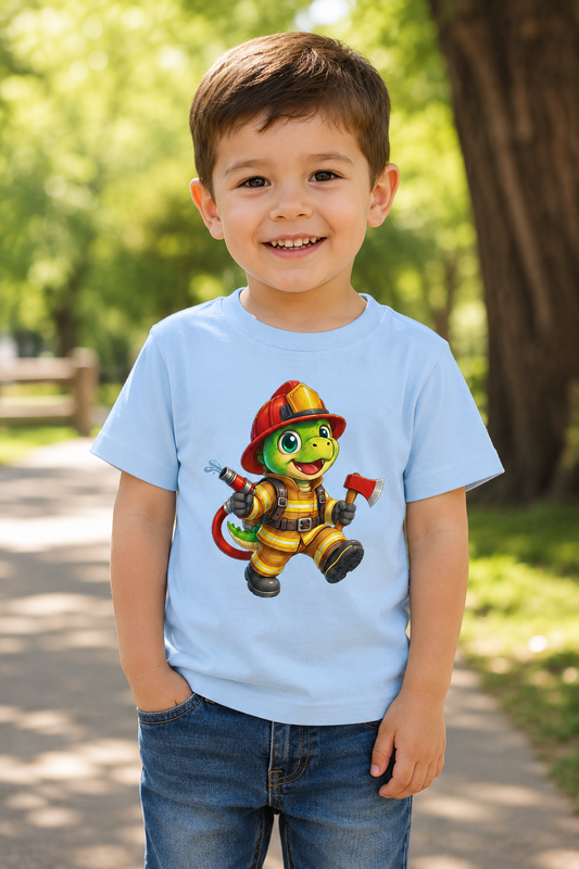 Dino Feuerwehr T-Shirt für Jungen – Mutiger Rexy