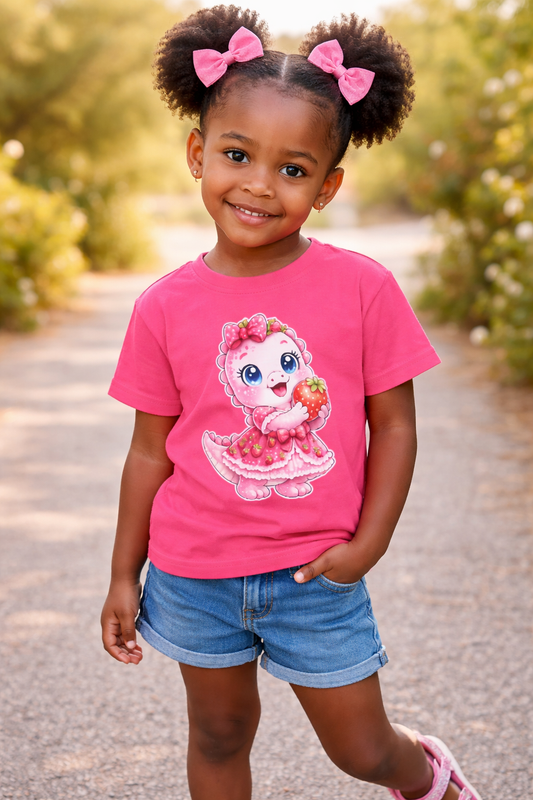 Süßes Dino Kinder-T-Shirt für Kleinkinder – Rexy mit Erdbeeren