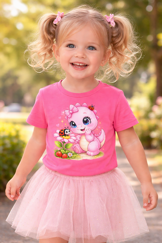 Süßes Dino Kinder-T-Shirt – Rexy mit Marienkäfer für Mädchen