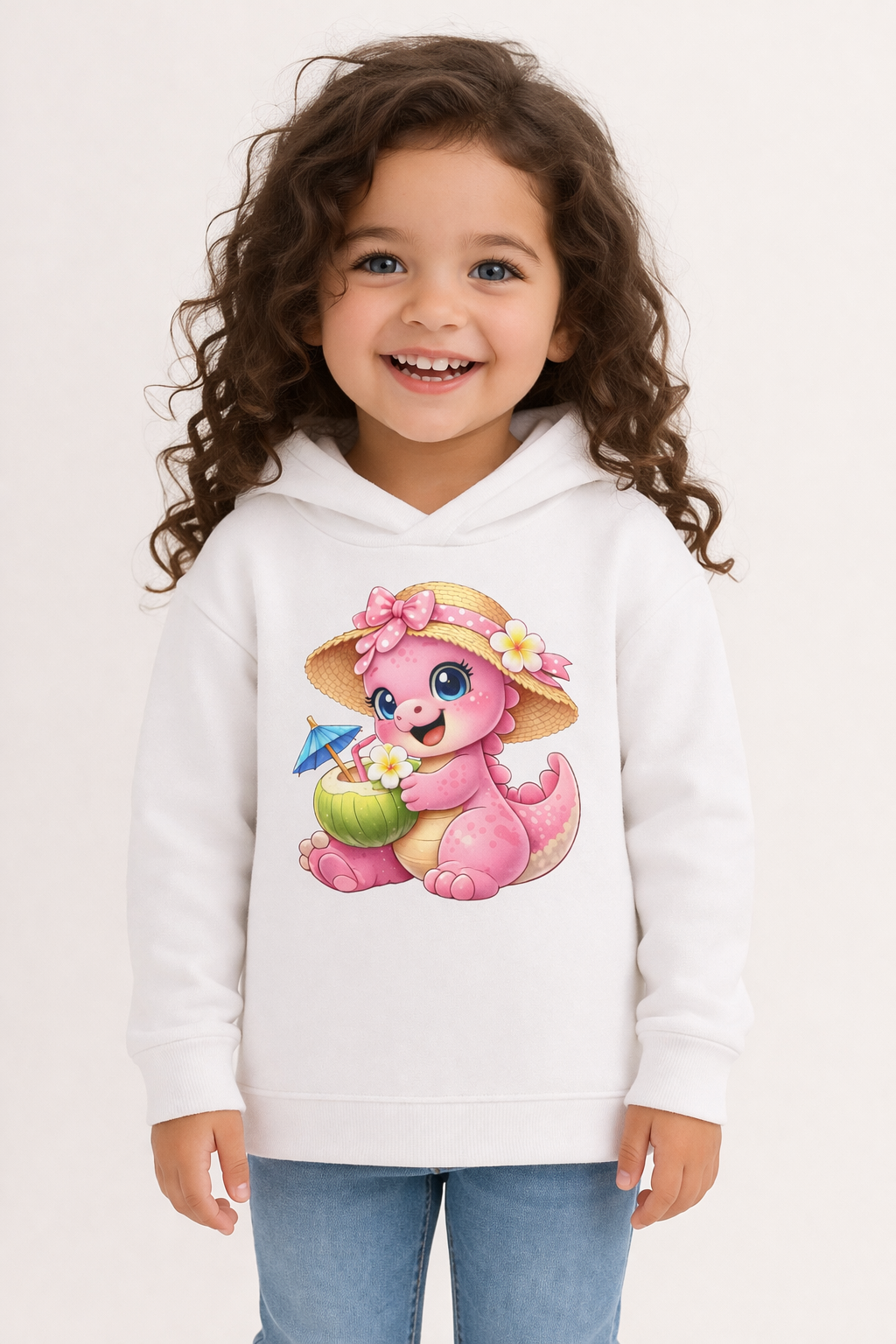 Süßes Rexy Kinder Hoodie mit Kokosnuss – Dino Mädchen Pullover mit Kapuze