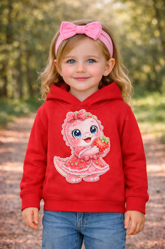 Entdecke den süßen Rexy Kleinkind Hoodie mit Erdbeeren