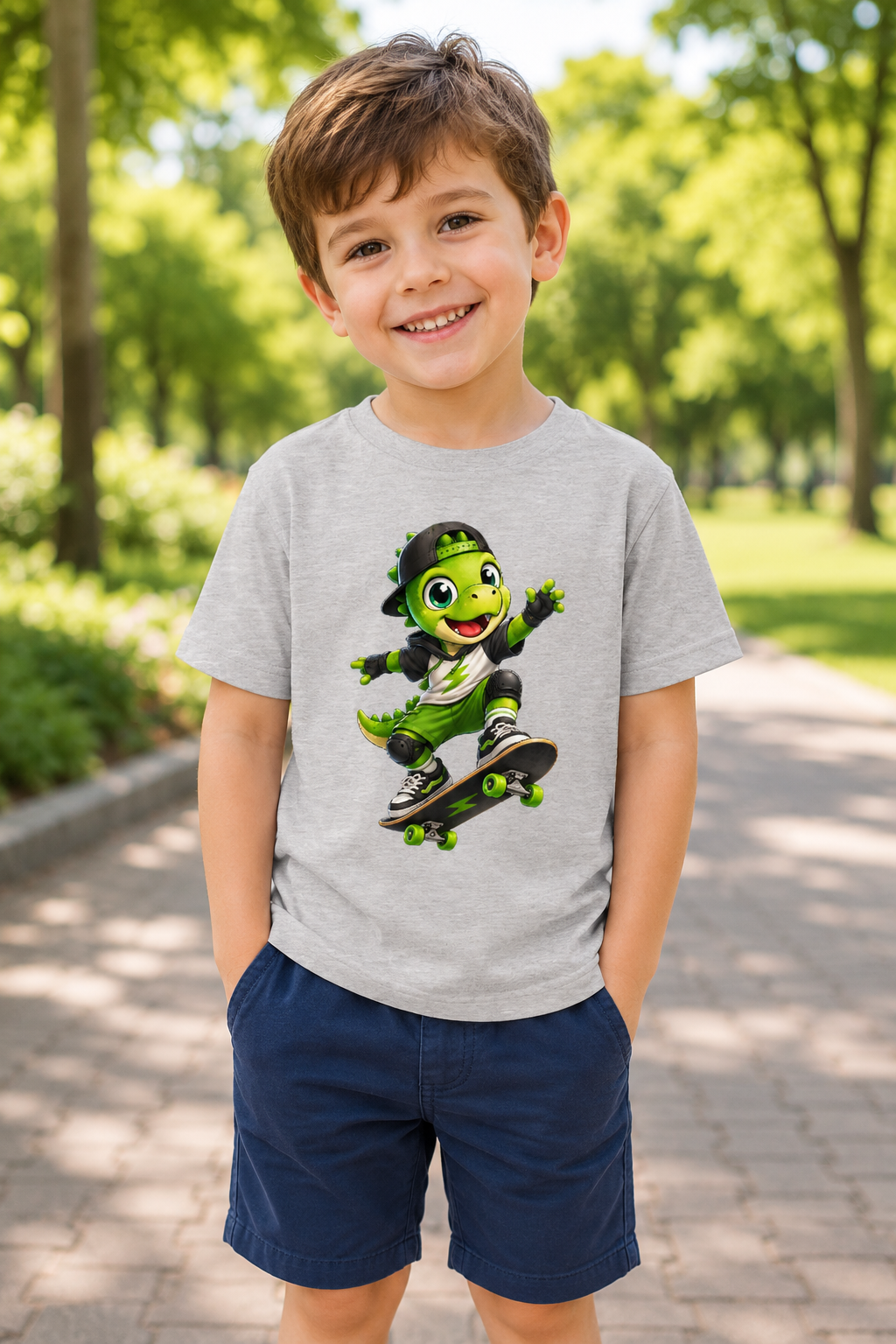 Dino Skateboard T-Shirt für Jungen – Cooler Rexy