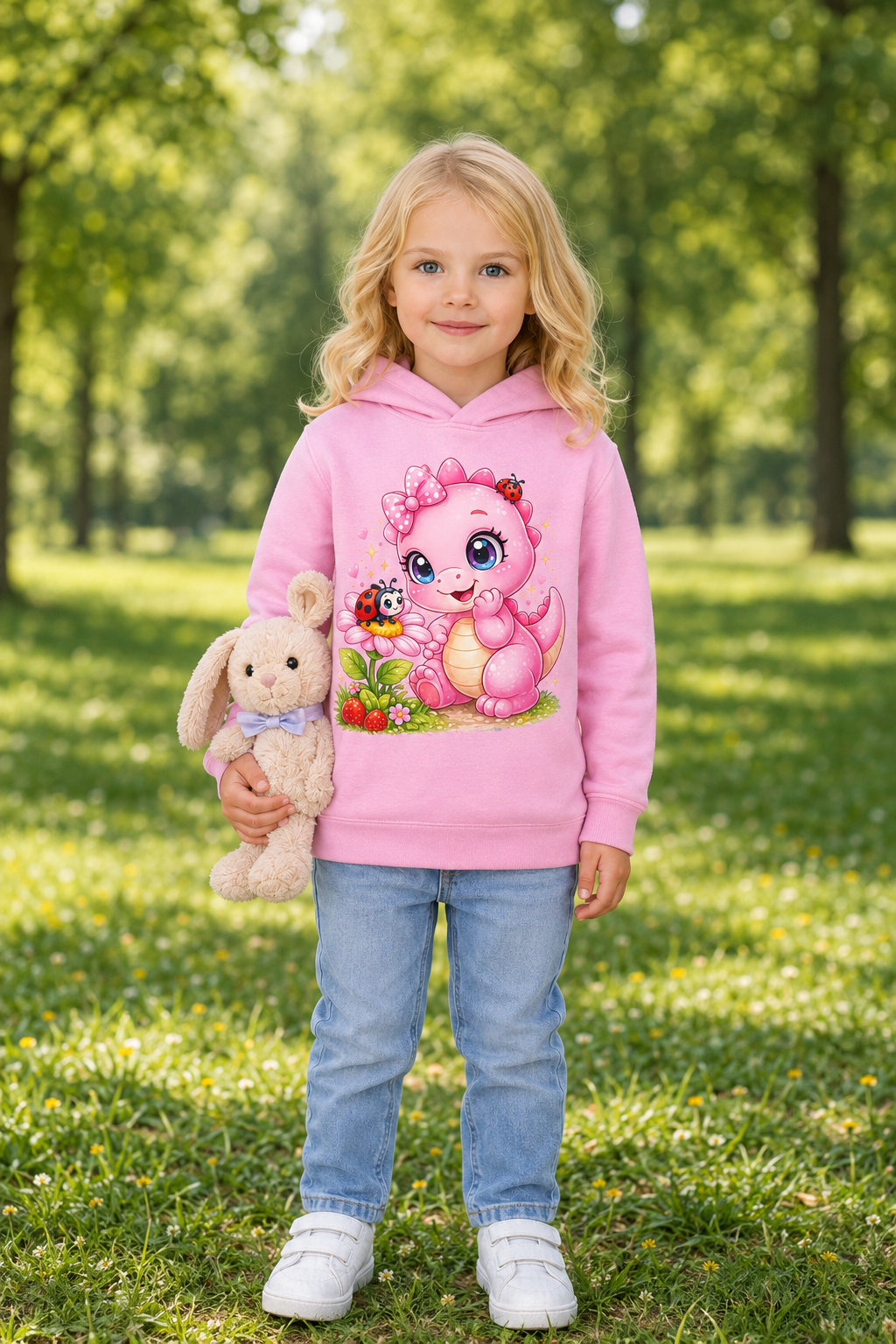Mädchen Hoodie mit Rexy – Erdbeeren & Marienkäfer