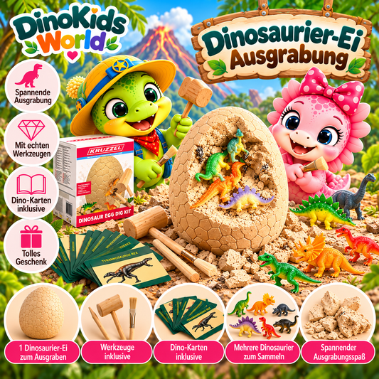 DinoKids Lifestyle-Illustration zum Dinosaurier-Ei Ausgrabungsset