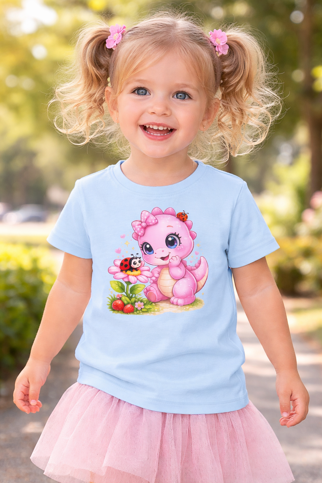 Süßes Dino Kinder-T-Shirt – Rexy mit Marienkäfer für Mädchen
