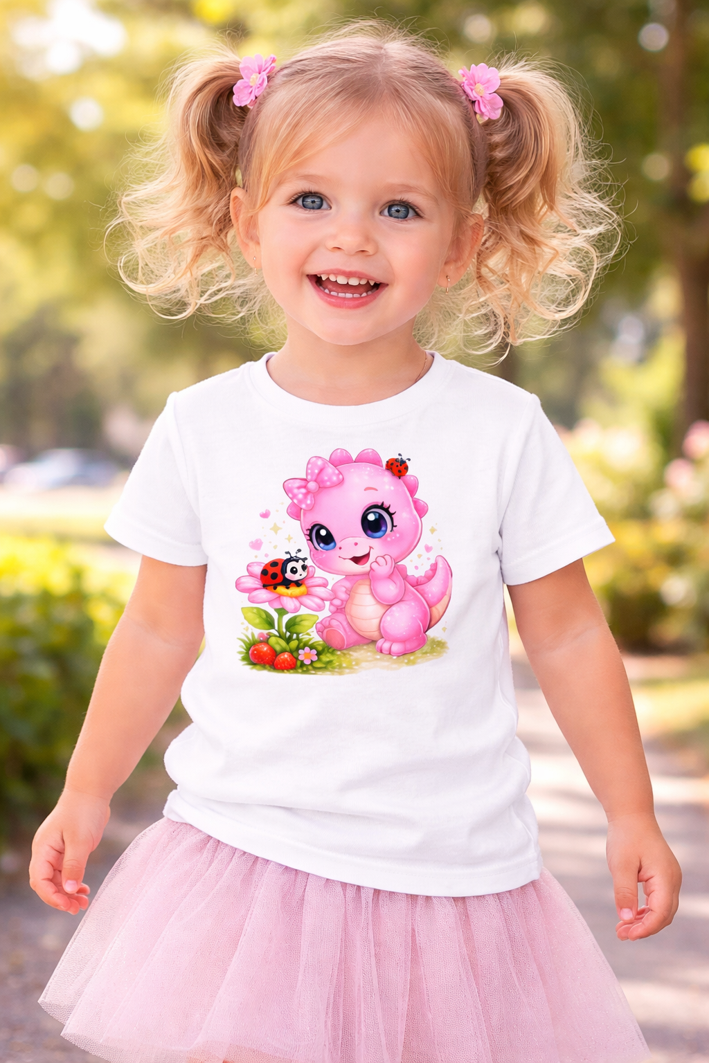 Süßes Dino Kinder-T-Shirt – Rexy mit Marienkäfer für Mädchen
